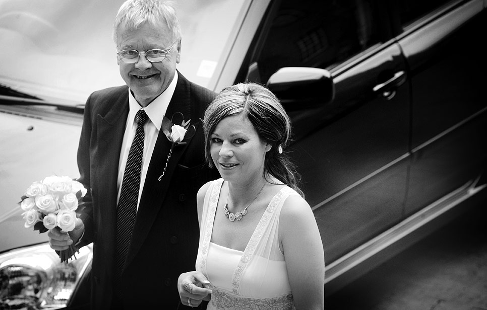 The nervous bride escorted by her father